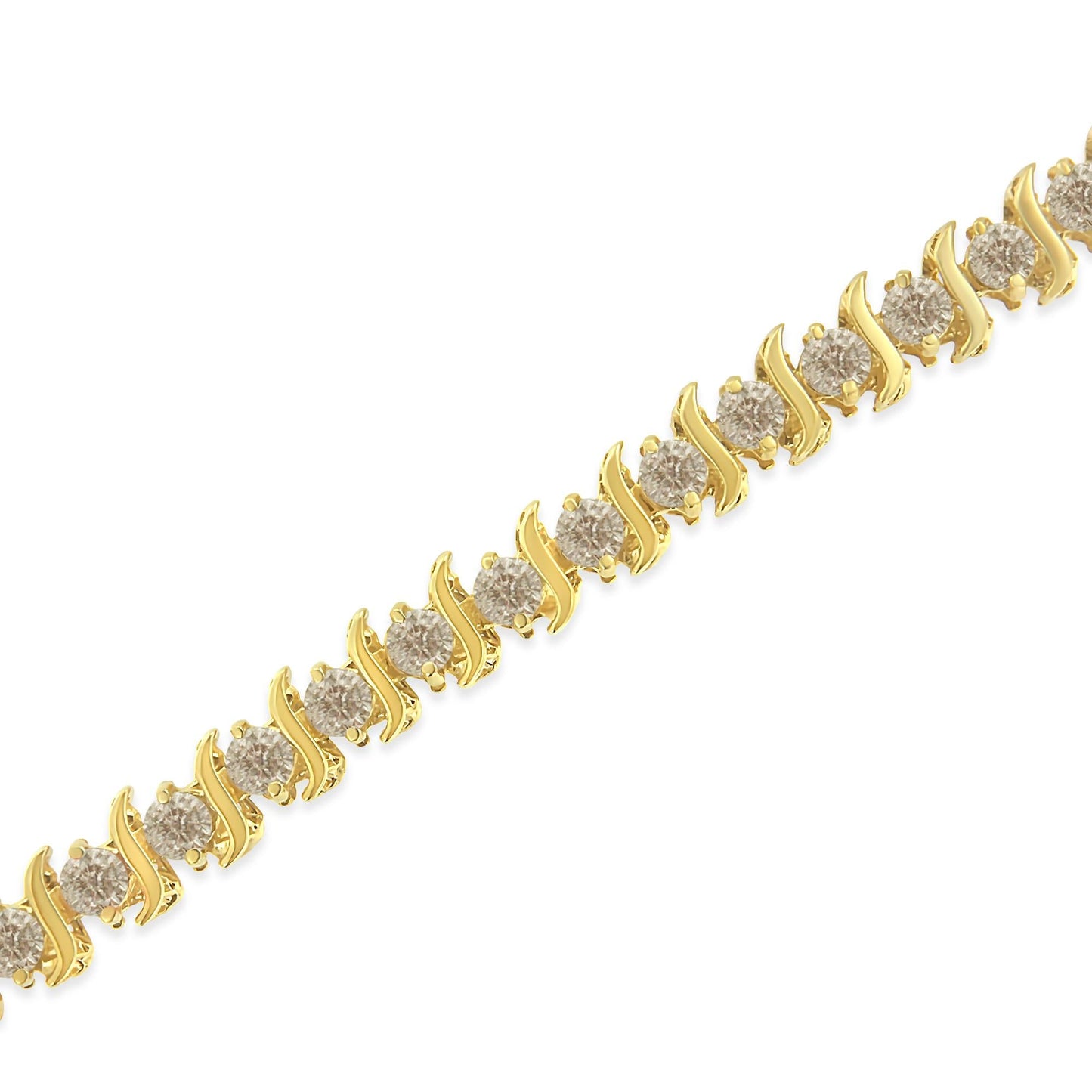 10K Yellow Gold Plated .925 Sterling Silver 7.0 cttw 2-Prong Set Round Brilliant Cut Diamond "S" Link Bracelet (J-K color, I1-I2 clarity) - 7"-4