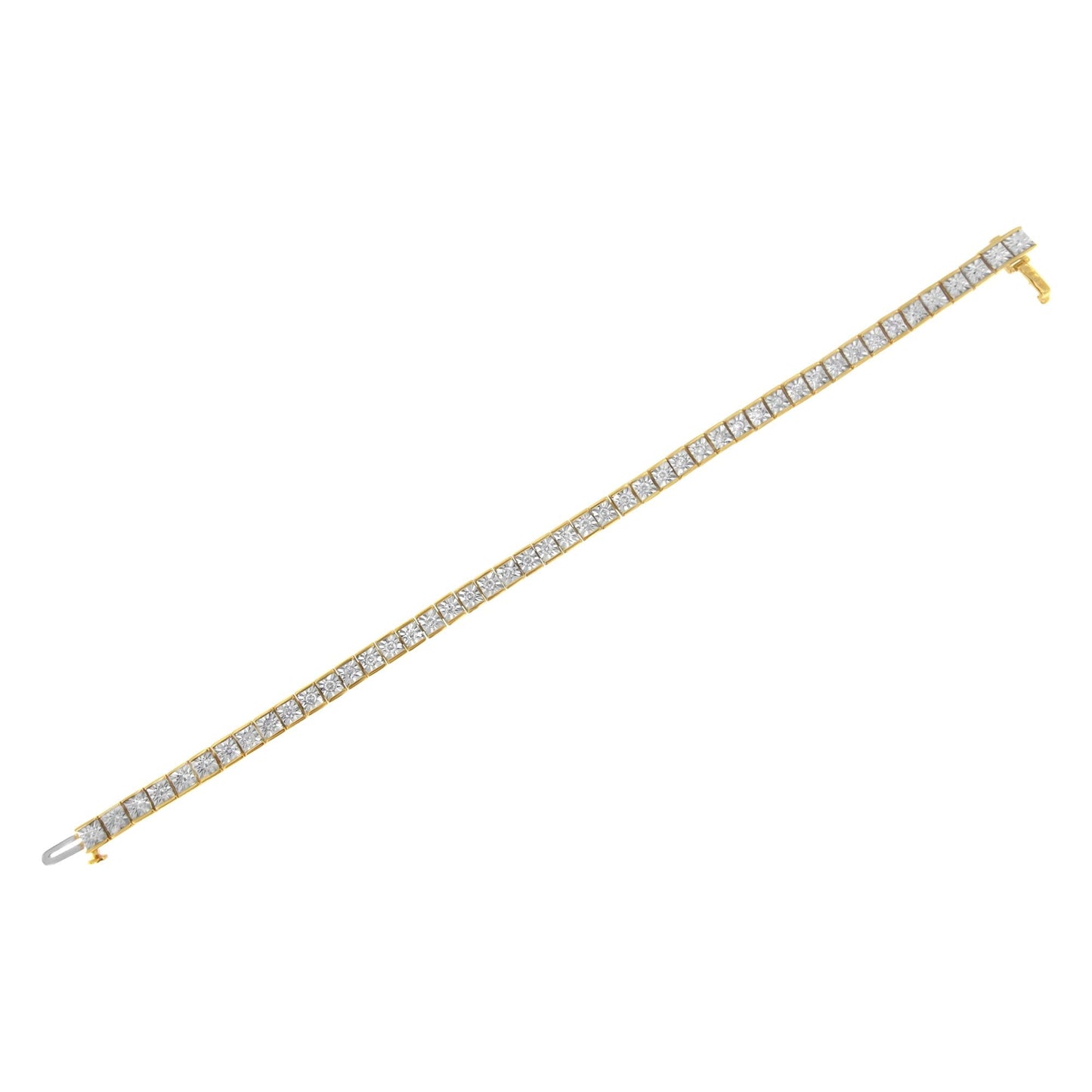 14K Yellow Gold Plated .925 Sterling Silver 1.0 Cttw Miracle Set Diamond Milgrain Link Tennis Bracelet (I-J Color, I2-I3 Clarity) - 7" Inches-4