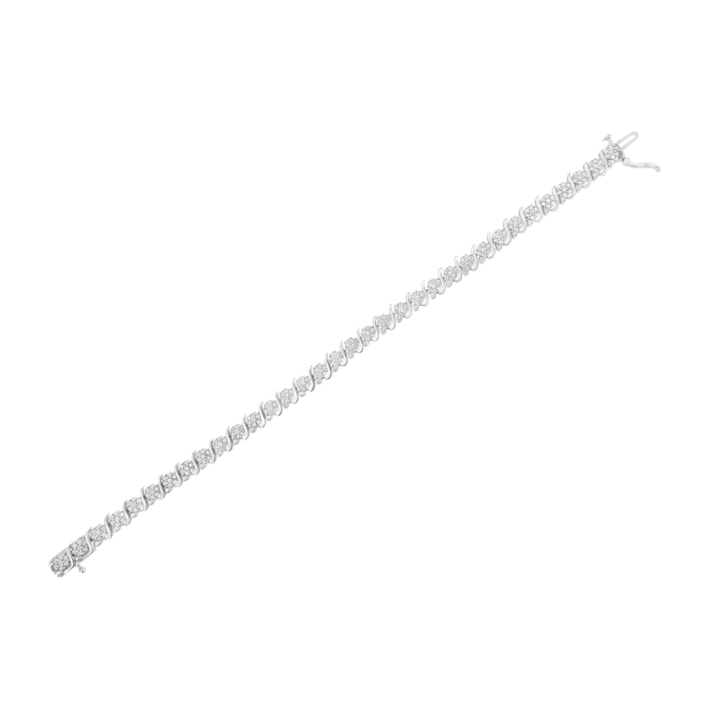 .925 Sterling Silver Diamond Floral Cluster Link Bracelet (2 3/4 cttw, I-J Color, I3 Clarity) - Size 7.25"-4
