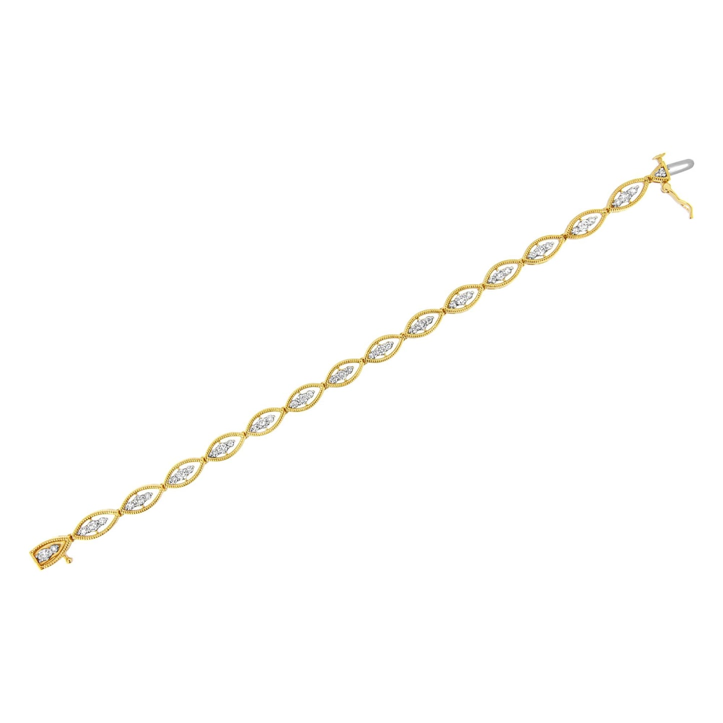 10K Yellow Gold Plated .925 Sterling Silver 1 cttw Prong Set Round-Cut Diamond Link Bracelet (J-K Color, I1-I2 Clarity) - 7.25"-4