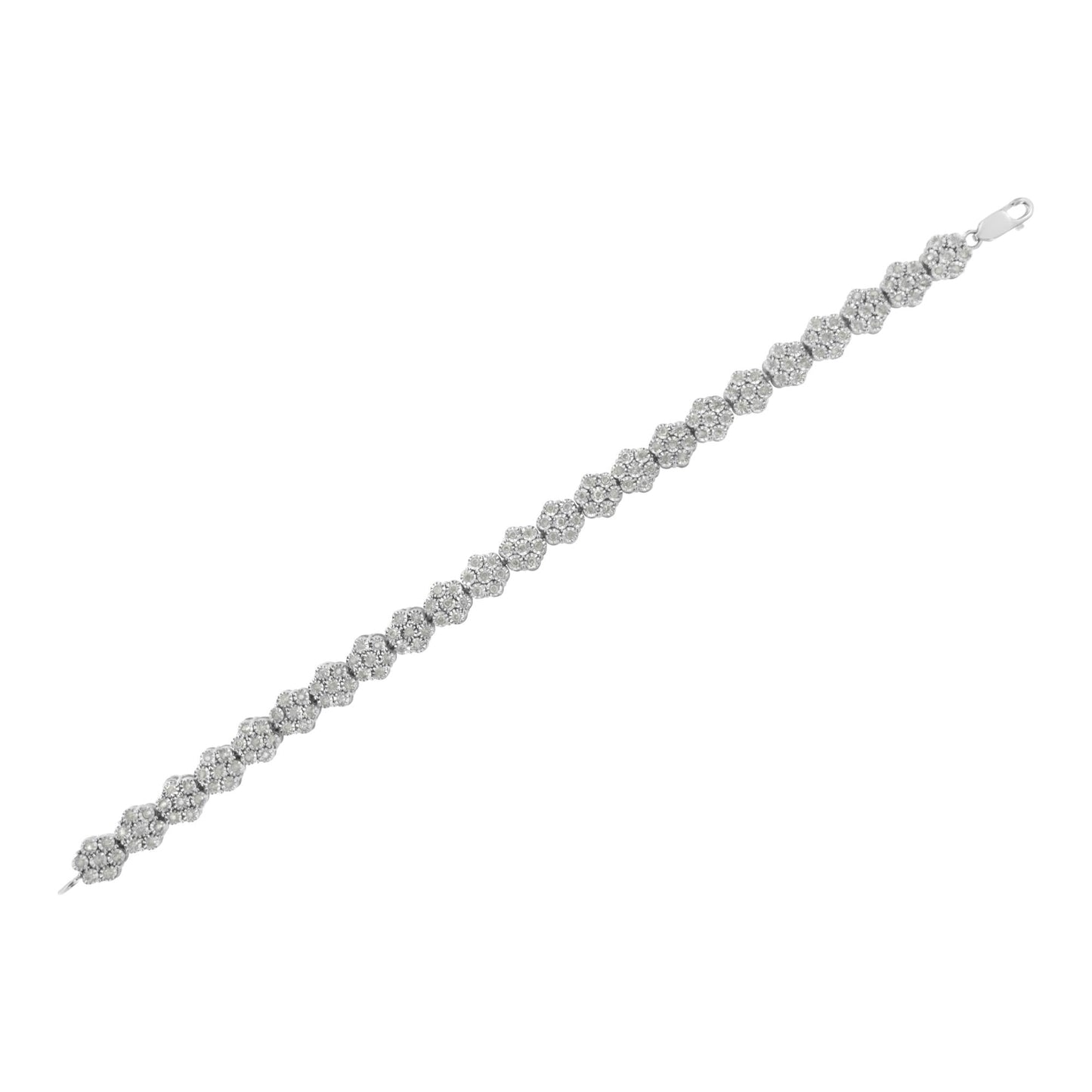 .925 Sterling Silver 2.0 cttw Diamond 7 Stone Floral Cluster Link Bracelet (I-J Color, I3 Clarity) -7.25"-4