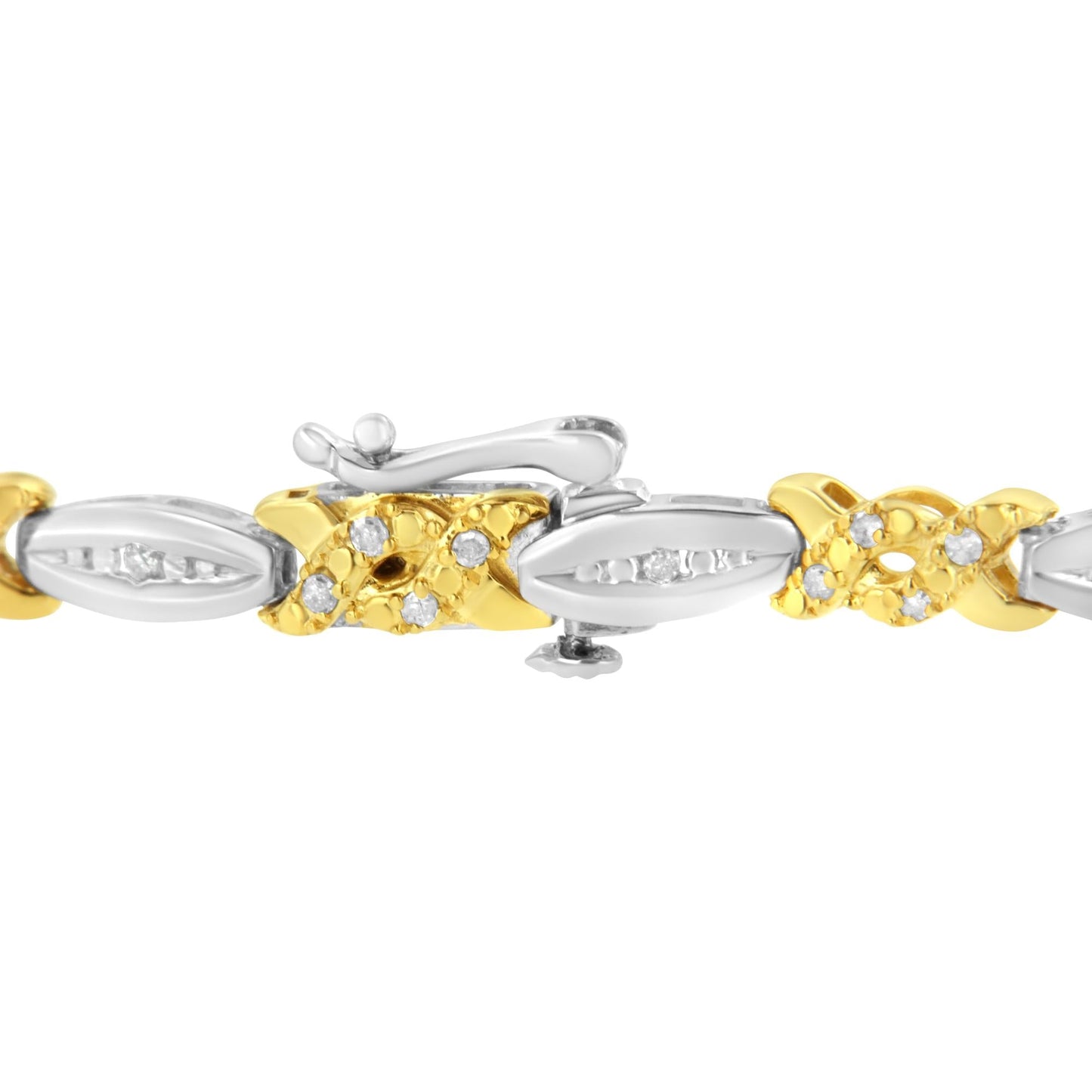 10K Yellow Gold Plated .925 Sterling Silver 1/2 cttw Channel Set Round-cut Diamond X Link Bracelet (I-J Color, I2-I3 Clarity) - Size 7.25"-4