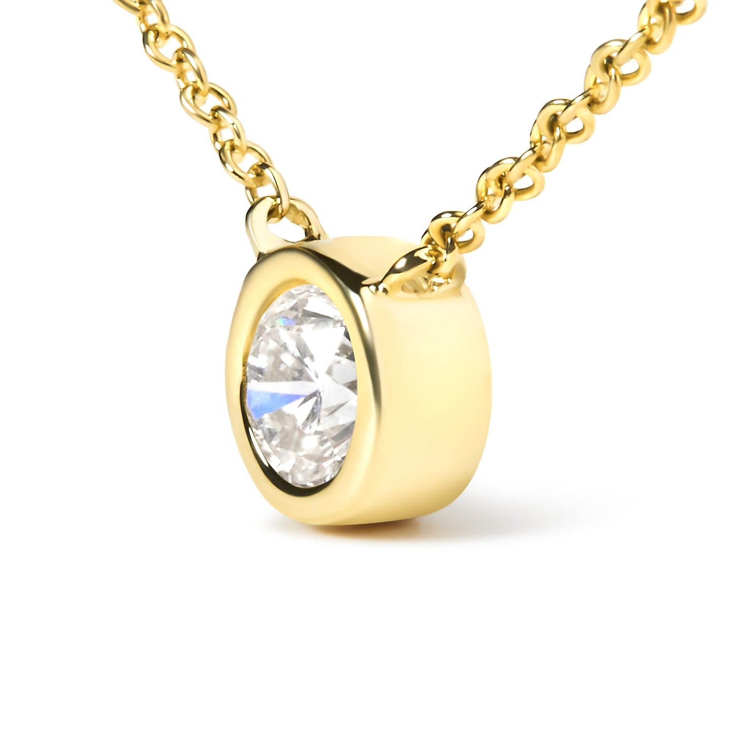 10K Yellow Gold 3/10 Carat Round Brilliant-Cut Diamond Modern Bezel-Set Solitaire 16"-18" Pendant Necklace (H-I Color, SI2-I1 Clarity)-4