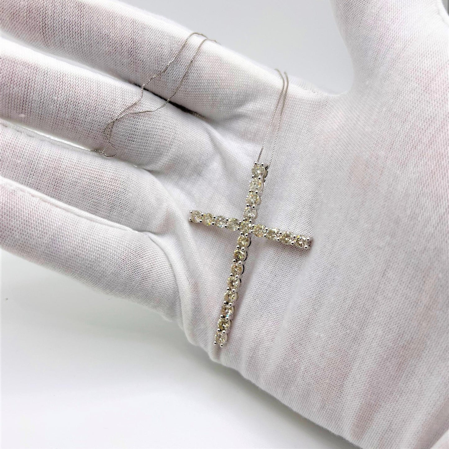 .925 Sterling Silver 4.0 Cttw Diamond 2-1/4" Cross Pendant with Box Chain Necklace (I-J Color, I1-I2 Clarity) - 18"-3