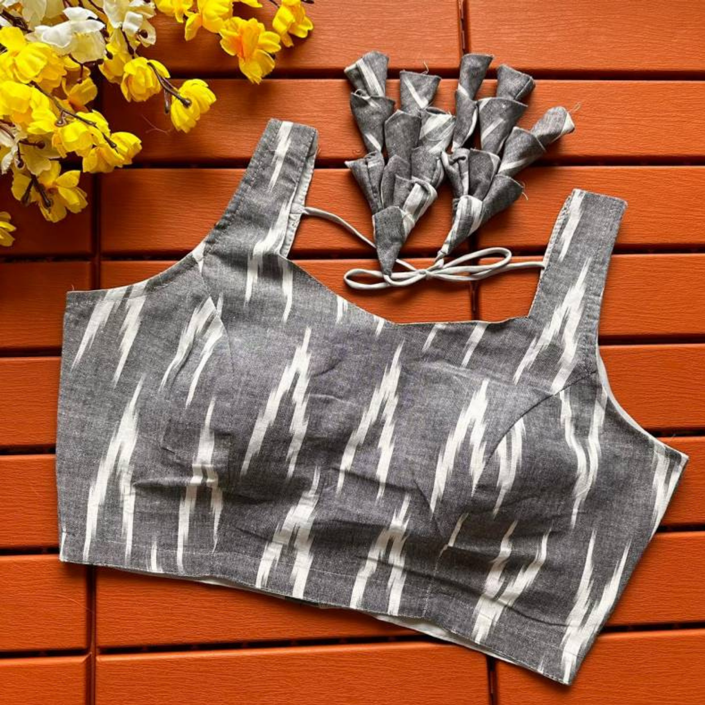 Eshani Charcoal Ikat Cotton Blouse-0