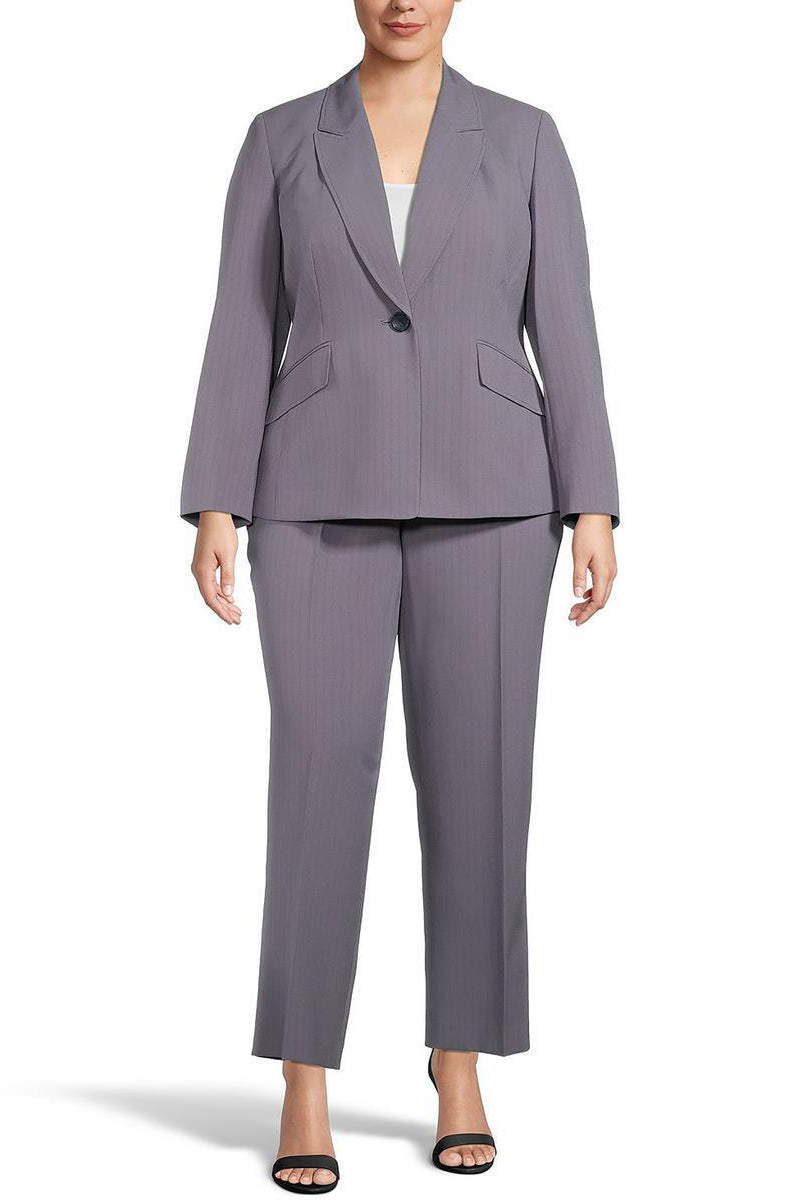 Le Suit Notched Collar One Button Closure with Mid Rise Zipper with Hook and Bar Closure Pant-0