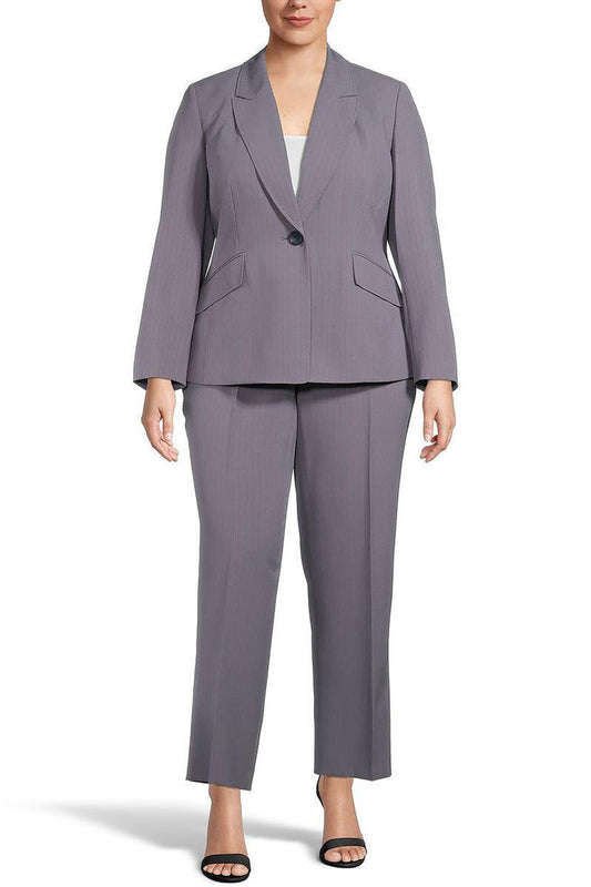 Le Suit Notched Collar One Button Closure with Mid Rise Zipper with Hook and Bar Closure Pant-0