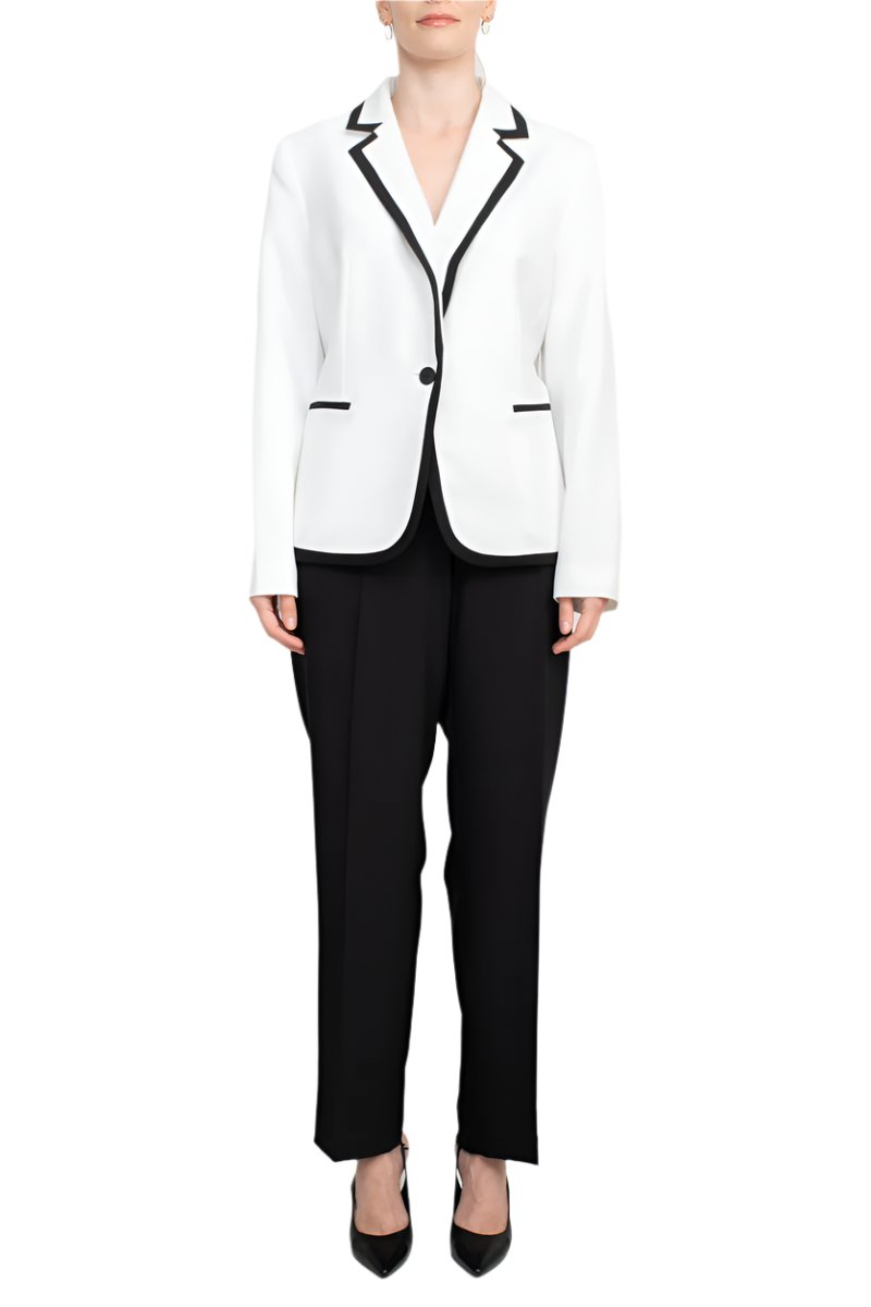 Le Suit Notched Collar One Button Closure Contrast Trim with Matching Pant-0