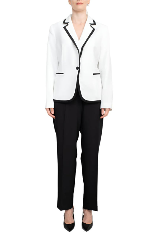 Le Suit Notched Collar One Button Closure Contrast Trim with Matching Pant-0