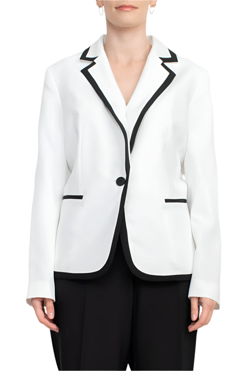 Le Suit Notched Collar One Button Closure Contrast Trim with Matching Pant-1
