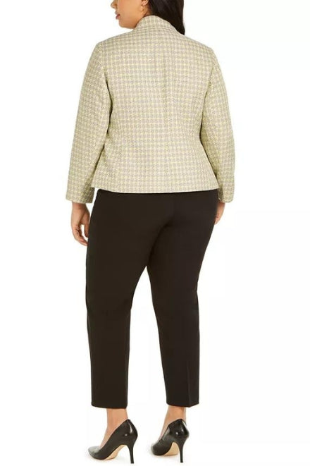 Le Suit Two Button Notch Collar Plaid Tweed-Jacket Pants Suit (Plus Size)-1