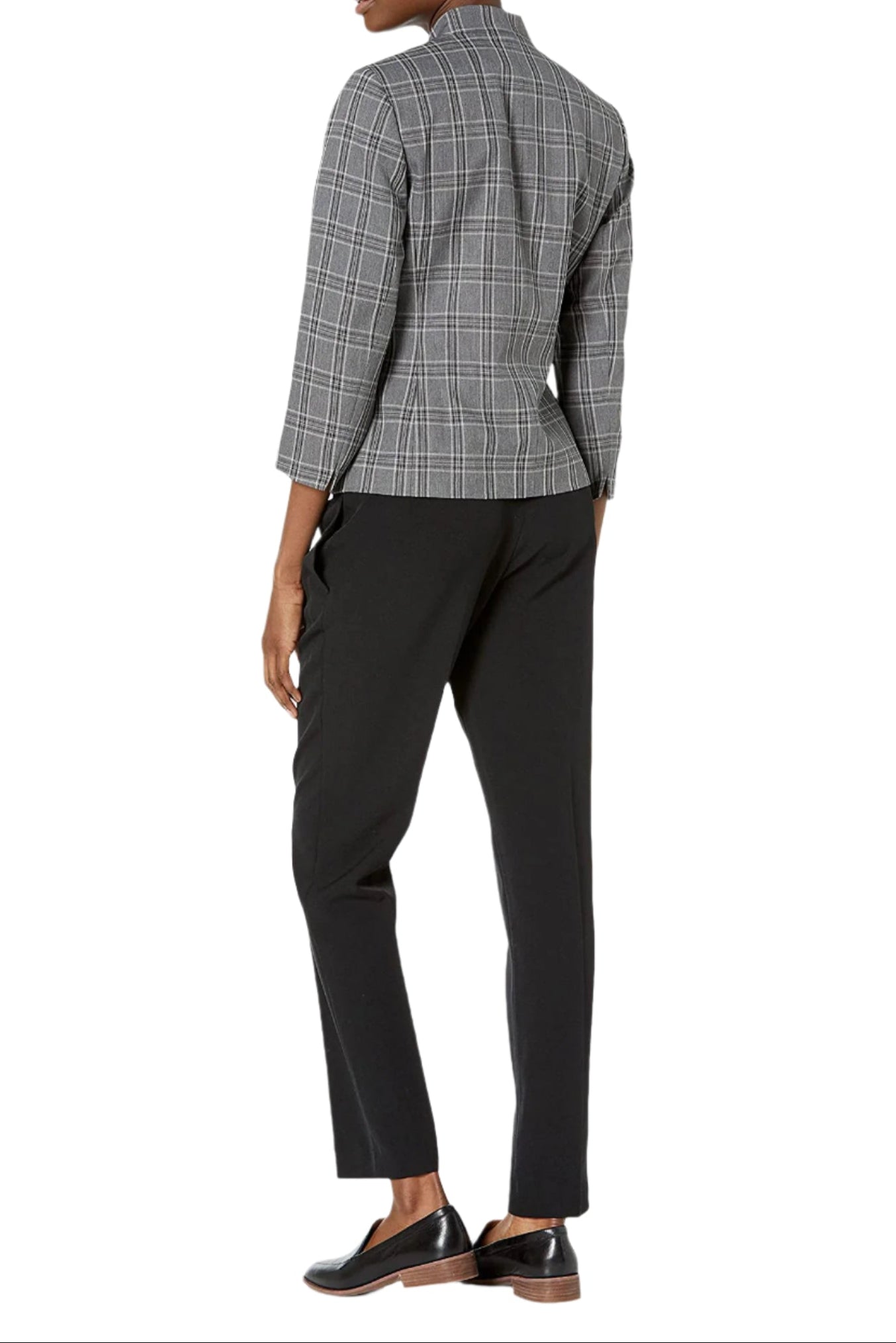 Le Suit Windowpane Pattern 6 Button Hook Closure Jacket with Button Hook Zipper Closure Crepe Pants Suit-1