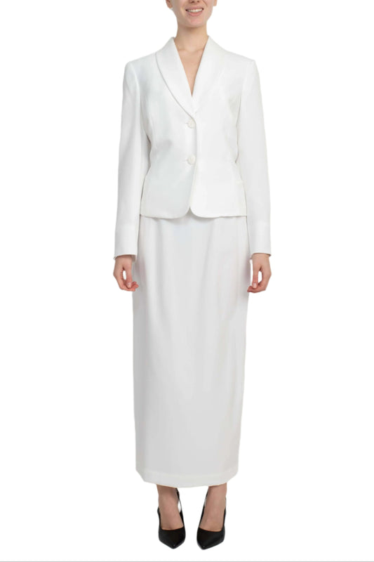 Le Suit Shawl Collar 2 Button Closure Crepe Jacket with Zipper Back Column Skirt  (Two Piece)-0