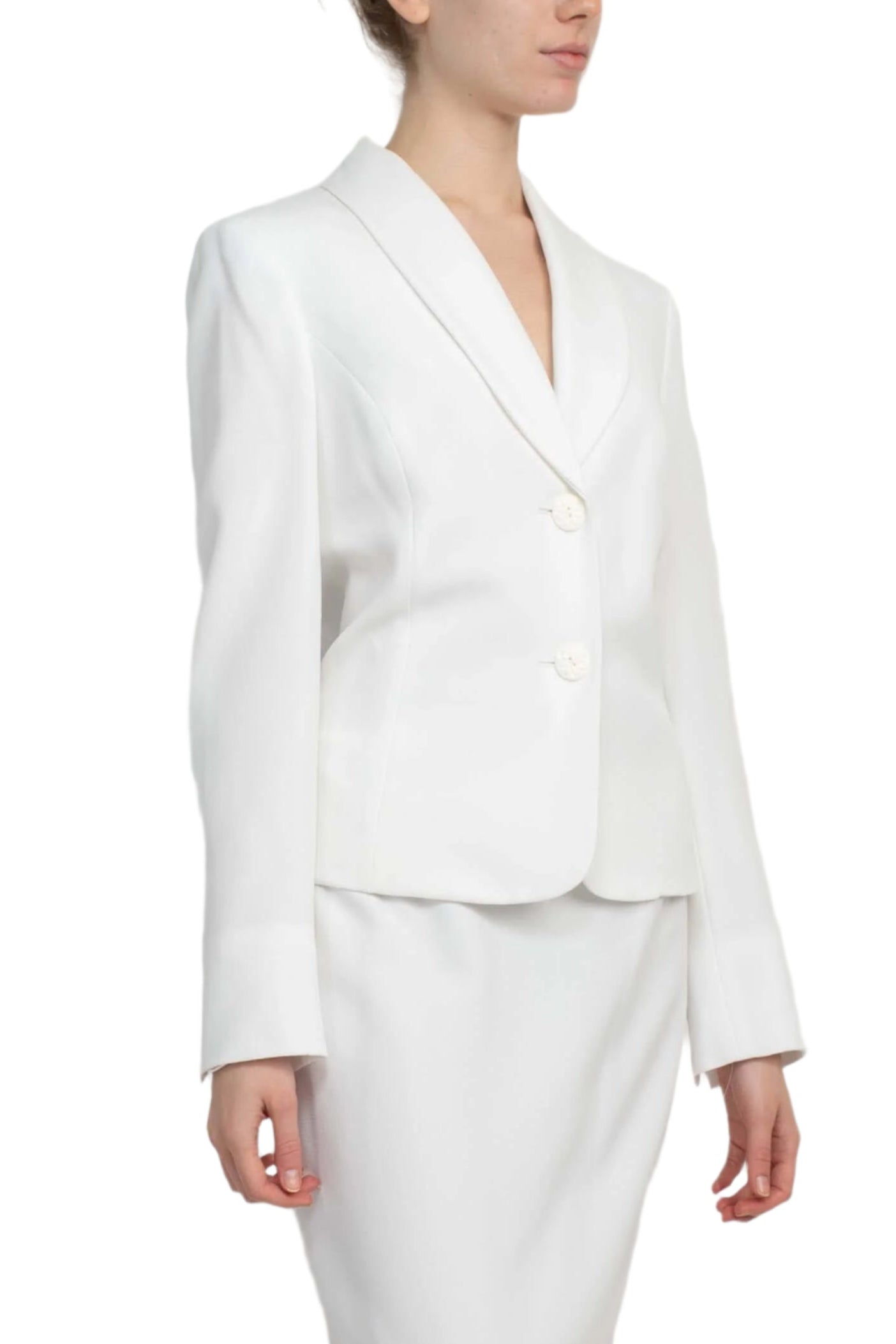 Le Suit Shawl Collar 2 Button Closure Crepe Jacket with Zipper Back Column Skirt  (Two Piece)-1
