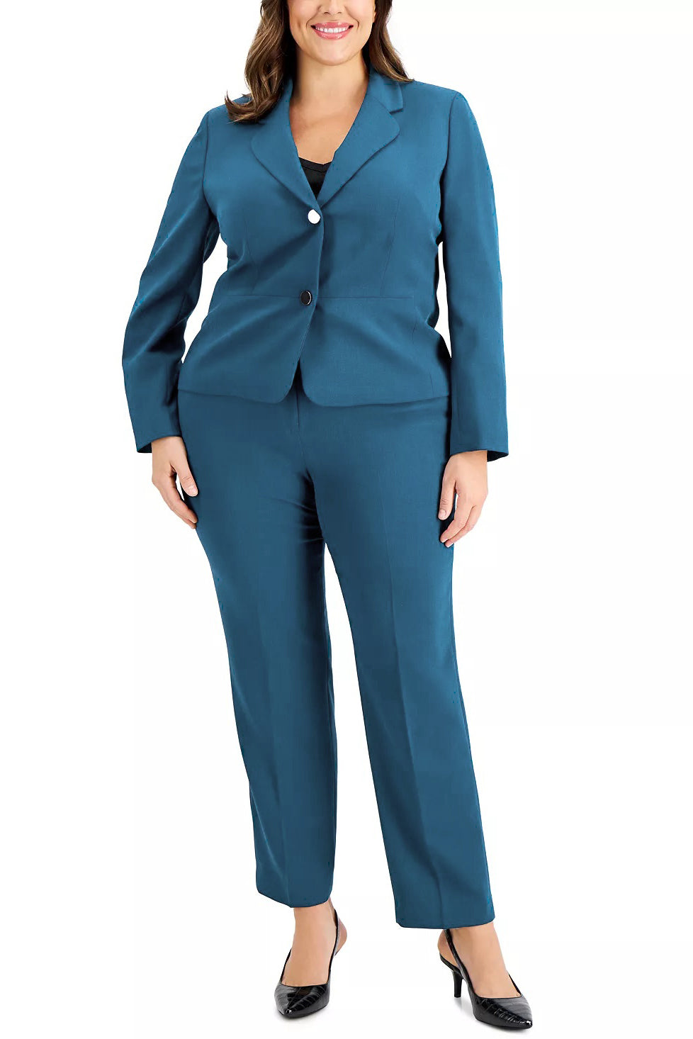 Le Suit Notched Collar 2 Button Jacket with Button Hook Zipper Closure Pants (Plus Size)-0
