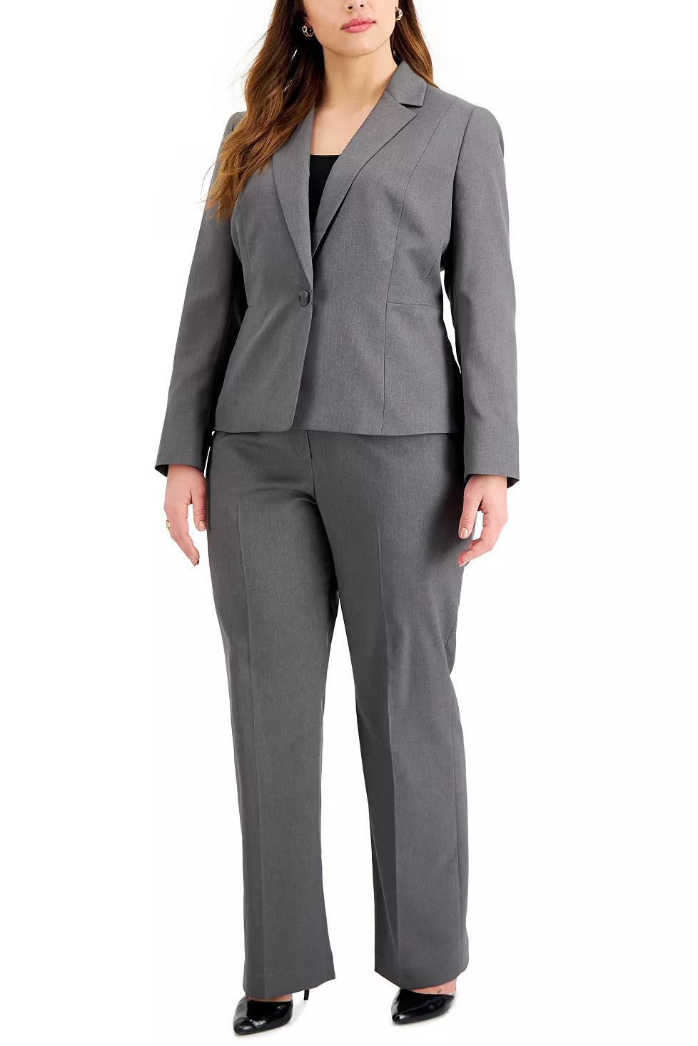 Le Suit Notched Collar One Button Closure with Mid Rise Zipper with Hook and Back Closure Pant-1