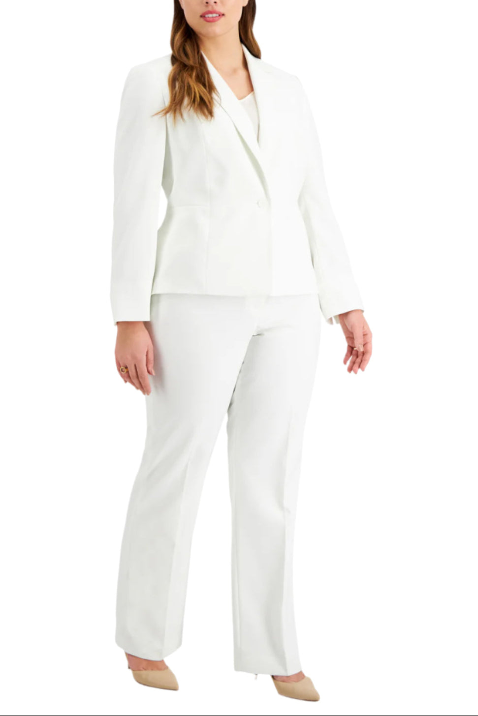 Le Suit Notched Collar One Button Closure with Mid Rise Zipper with Hook and Back Closure Pant-0