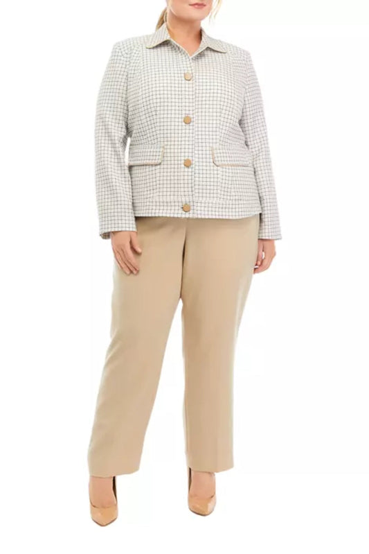 Le Suit Plus Size Plaid Five Button Jacket and Slim Pant Suit-0