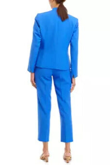 Le Suit Stand-Up Collar Blazer One-Button Closure and Two Hip Pockets Elastic Back Trousers Pantsuits-1