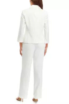 Le Suit Notch Collar Blazer Hips Two Besom Pockets and Fly Front Extended Tab Trousers Pantsuits-1