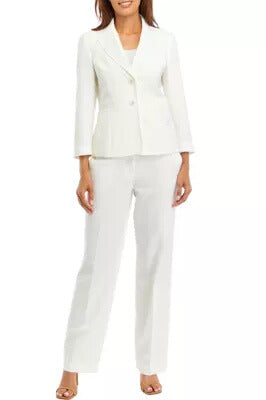 Le Suit Notch Collar Blazer Hips Two Besom Pockets and Fly Front Extended Tab Trousers Pantsuits-0