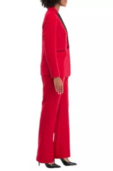 Le Suit Single-Button Blazer Contrasting Lapel and Straight-Leg Trousers Pantsuits-1