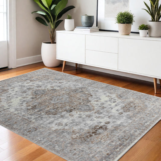 4' X 6' Brown Oriental Area Rug-0