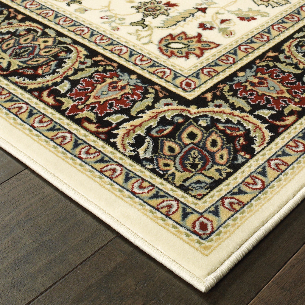 4' X 6' Ivory And Black Oriental Power Loom Stain Resistant Area Rug-3