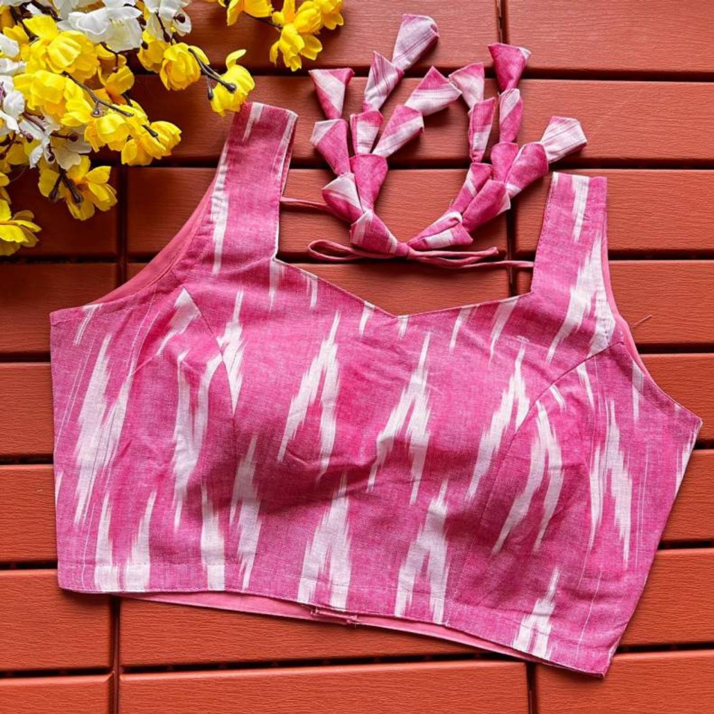 Eshani Pink Ikat Cotton Blouse-0