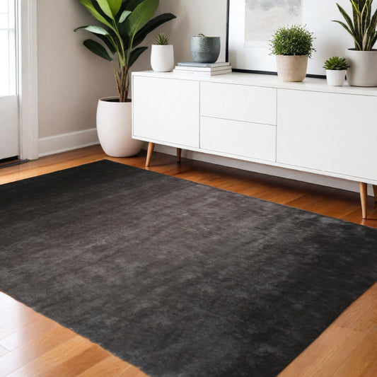 4' X 6' Gray And Black Shag Tufted Handmade Area Rug-0