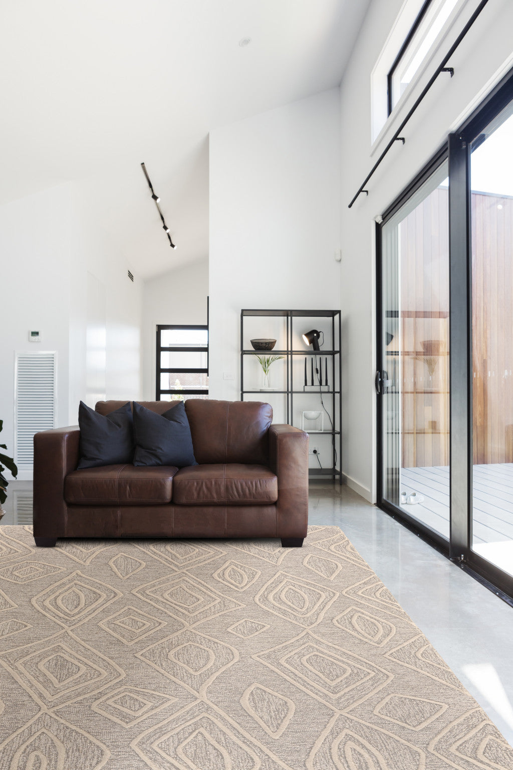 4' X 6' Tan And Ivory Wool Geometric Tufted Handmade Stain Resistant Area Rug-2