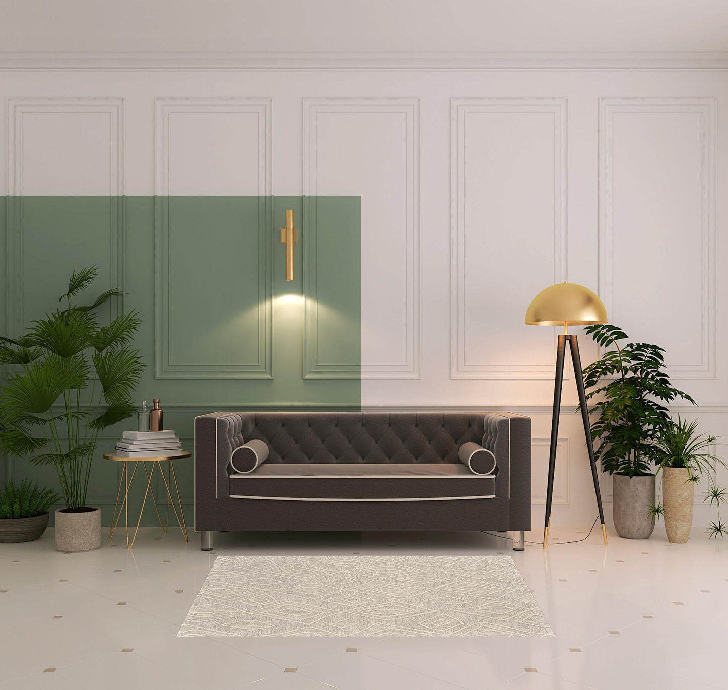 4' X 6' Tan And Ivory Wool Geometric Tufted Handmade Stain Resistant Area Rug-1