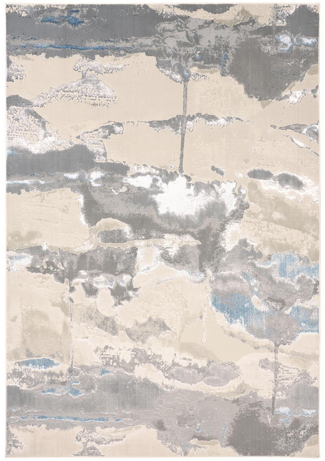 12' X 18' Gray Ivory And Blue Abstract Area Rug-1