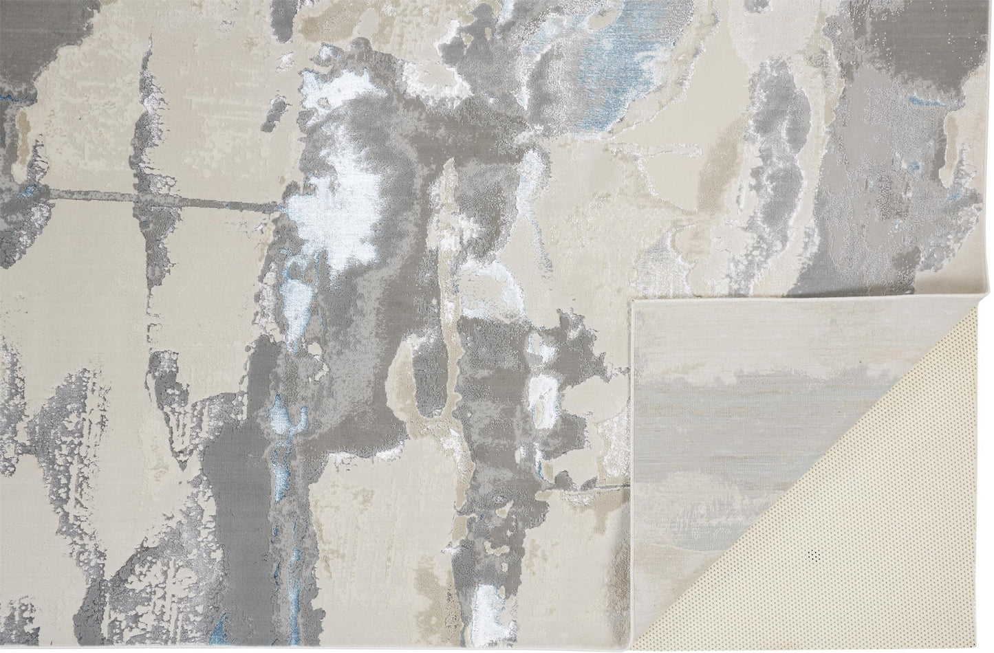 12' X 18' Gray Ivory And Blue Abstract Area Rug-3