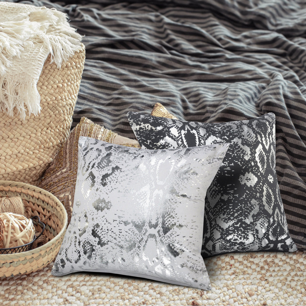 20" X 20" White And Silver 100% Cotton Animal Print Zippered Pillow-7