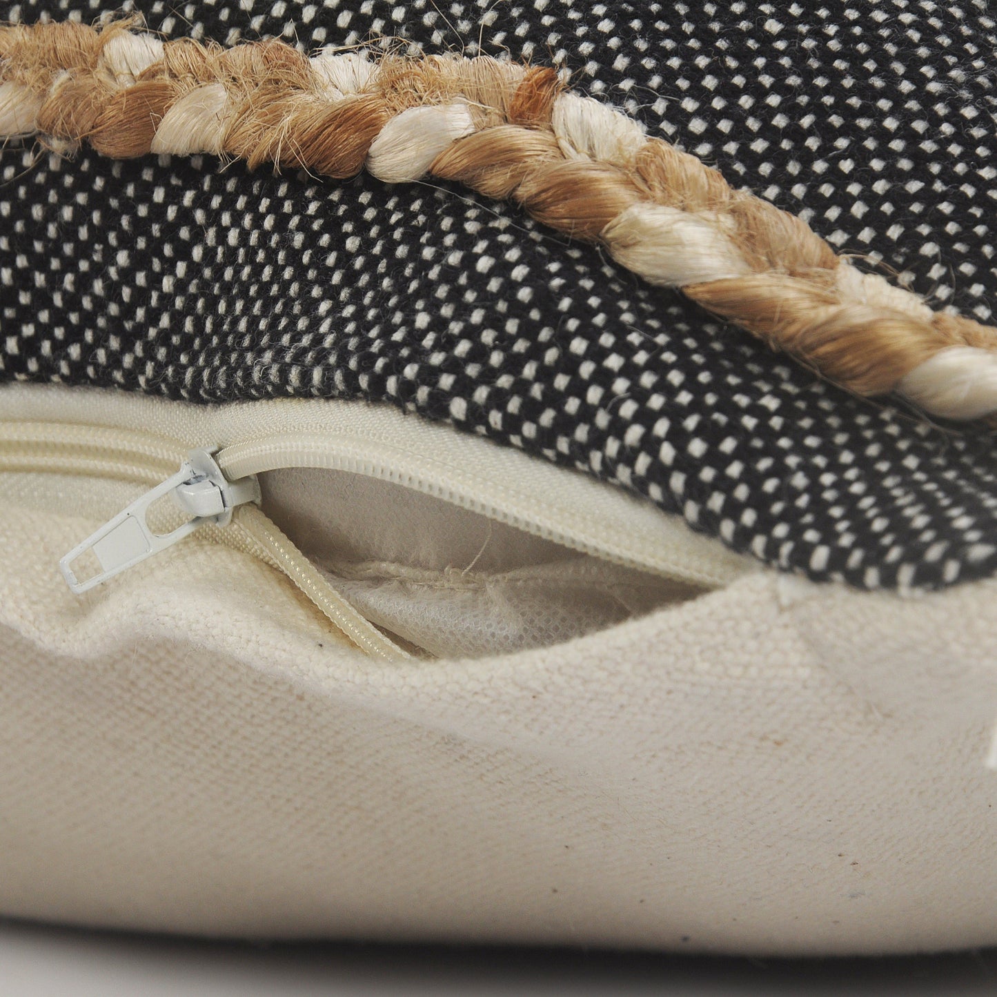 24" Black And Tan Striped Cotton And Jute Throw Pillow With Fringe-6