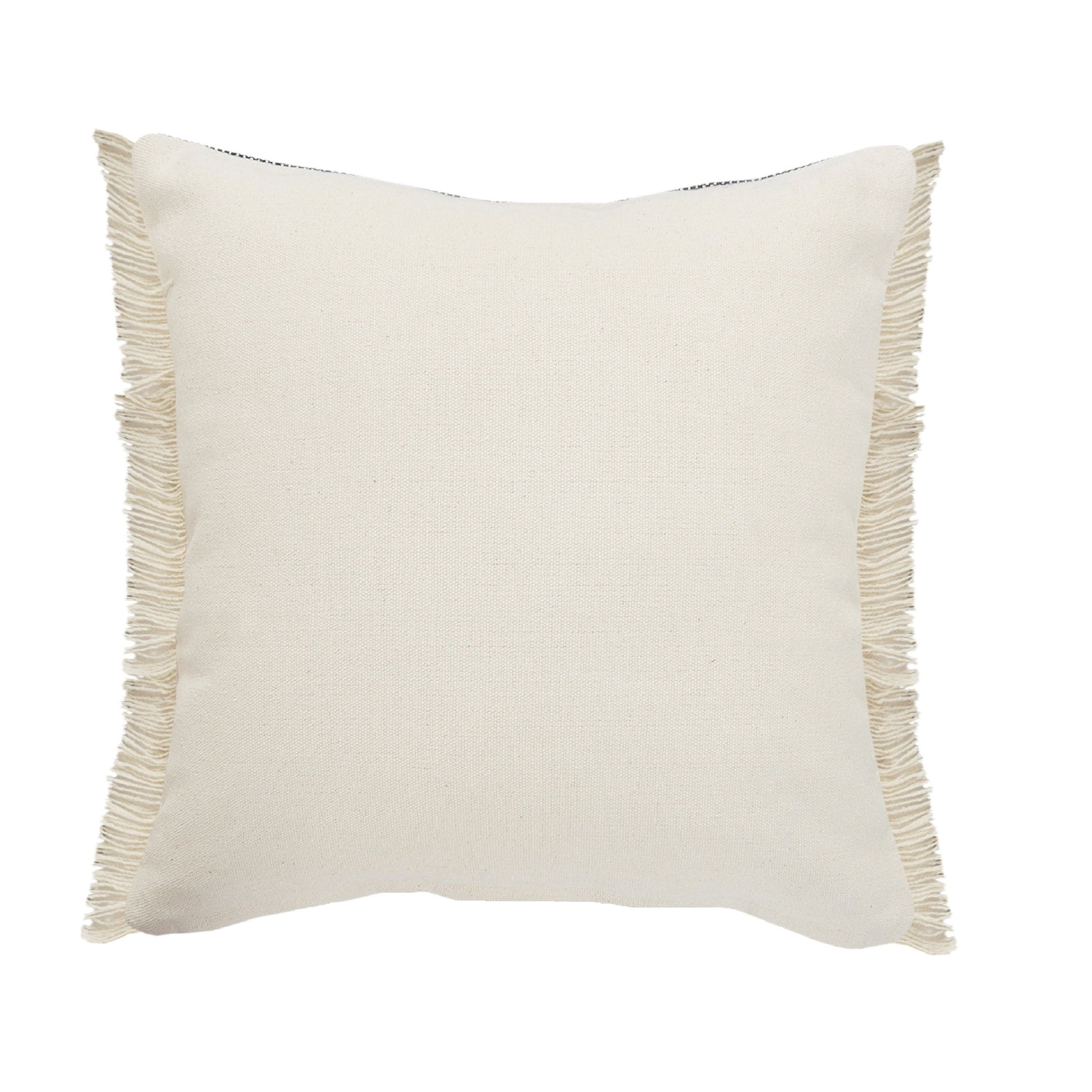 24" Black And Tan Striped Cotton And Jute Throw Pillow With Fringe-5