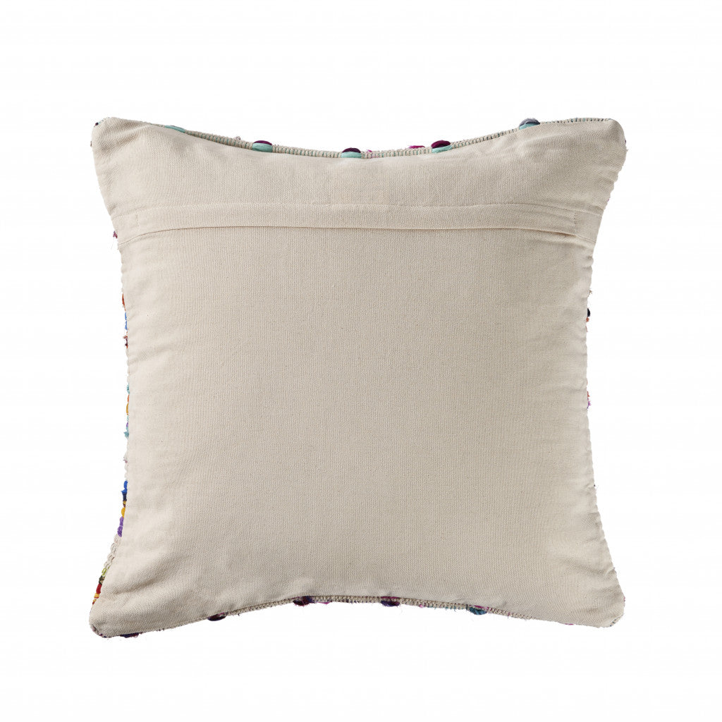 20" X 20" Beige Red Green Blue Yellow Orange And Pink 100% Cotton Geometric Zippered Pillow-1