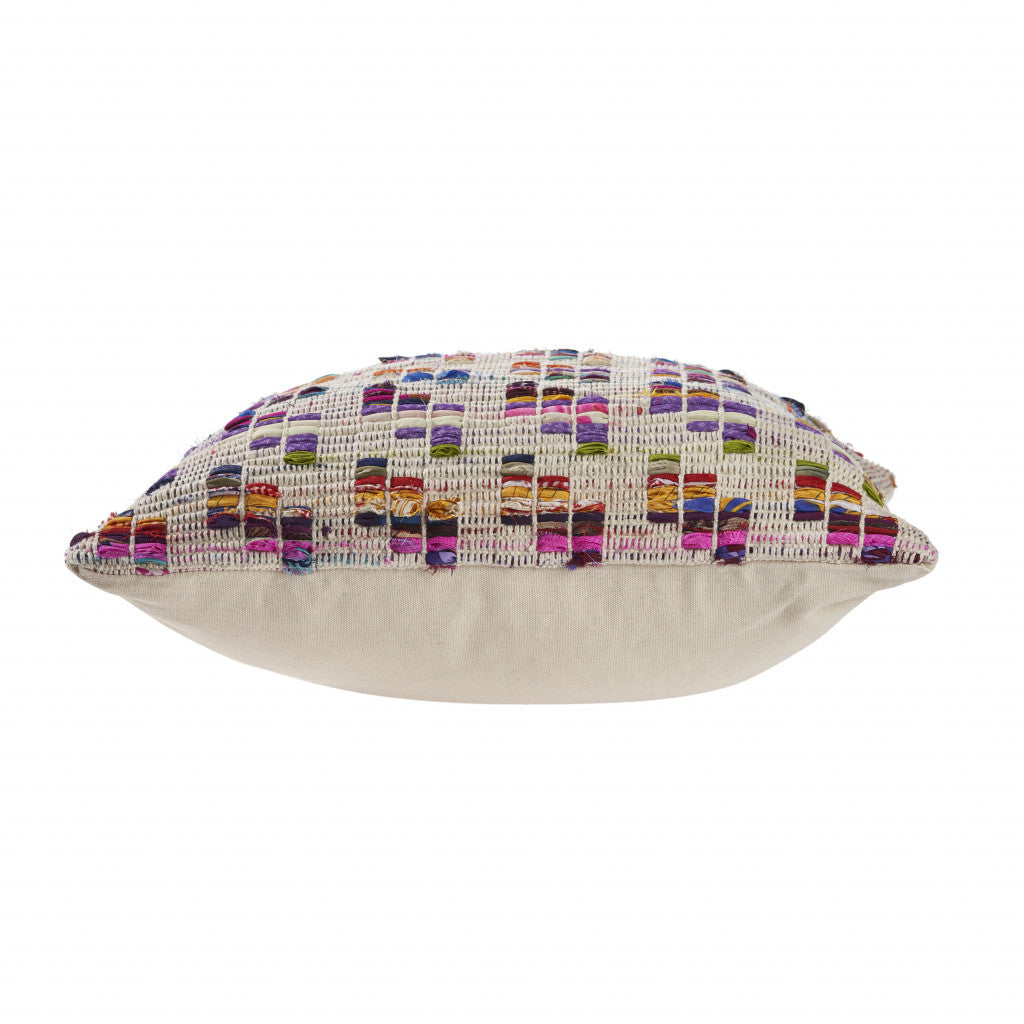 20" X 20" Beige Red Green Blue Yellow Orange And Pink 100% Cotton Geometric Zippered Pillow-2