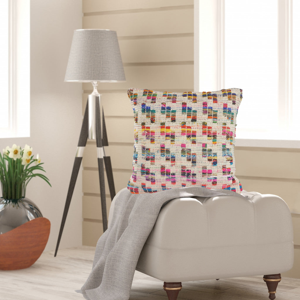 20" X 20" Beige Red Green Blue Yellow Orange And Pink 100% Cotton Geometric Zippered Pillow-7
