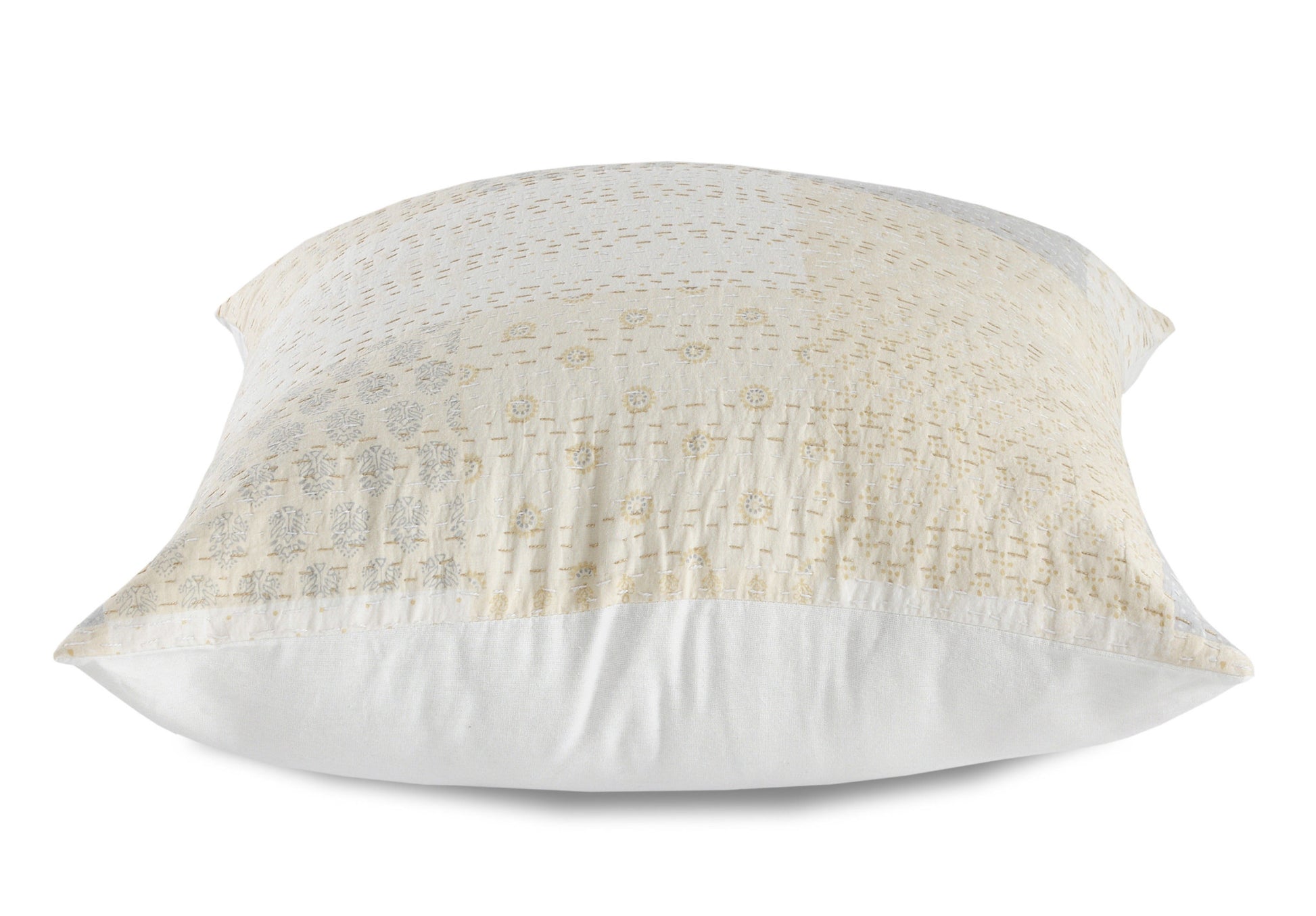 20" X 20" Beige Gray And Off-White 100% Cotton Patchwork Zippered Pillow-2