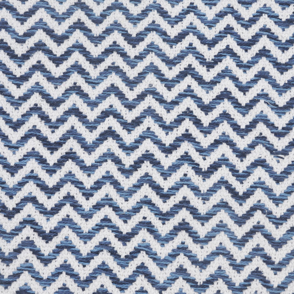 22" X 22" Navy Blue And White 100% Cotton Chevron Zippered Pillow-5