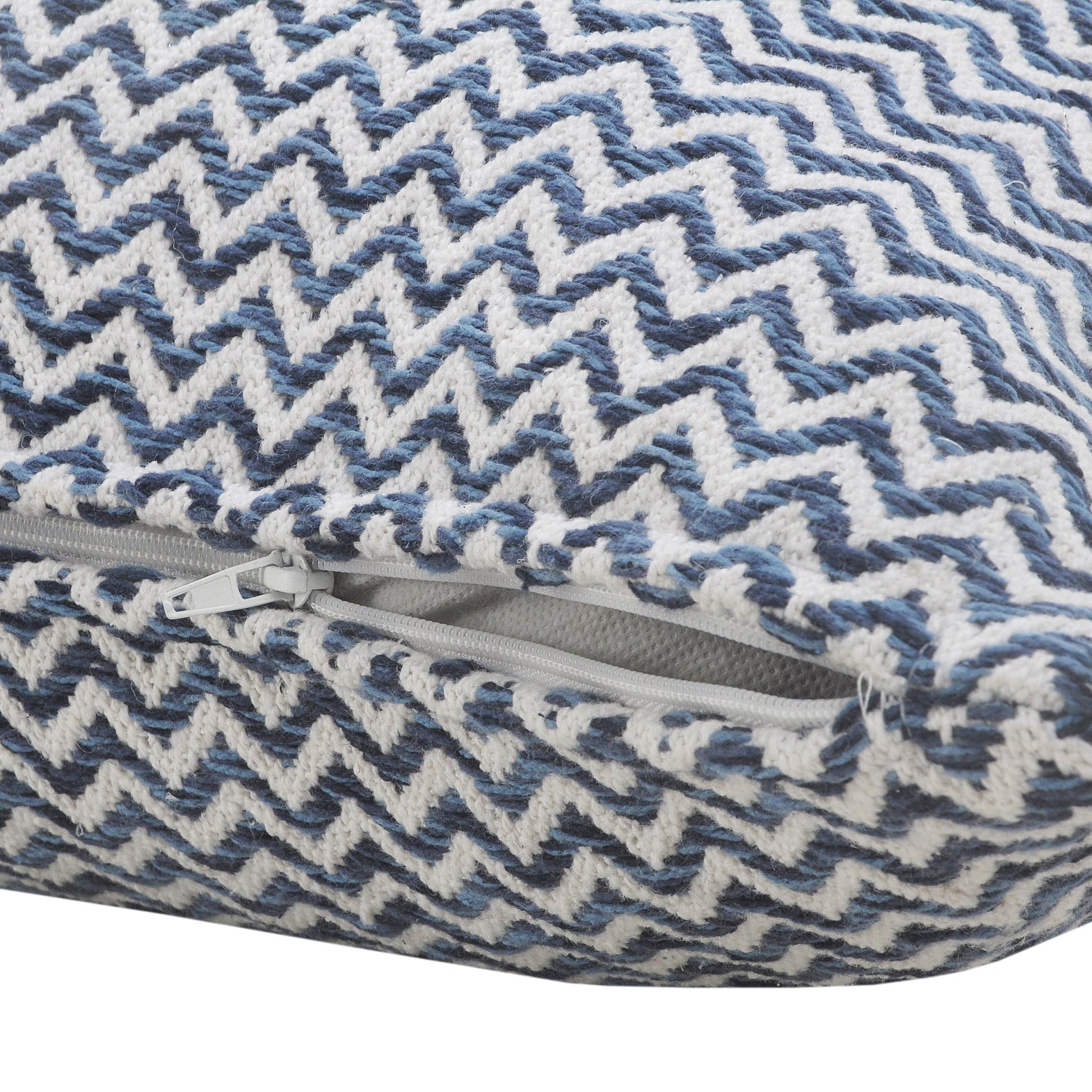 22" X 22" Navy Blue And White 100% Cotton Chevron Zippered Pillow-6