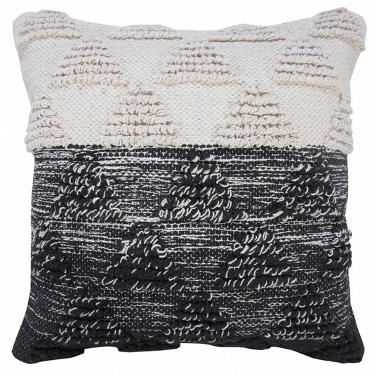 20" X 20" Black And Off-White 100% Cotton Geometric Zippered Pillow-0