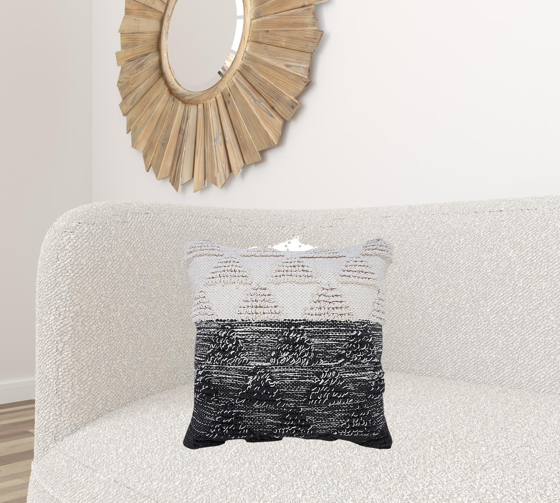20" X 20" Black And Off-White 100% Cotton Geometric Zippered Pillow-5