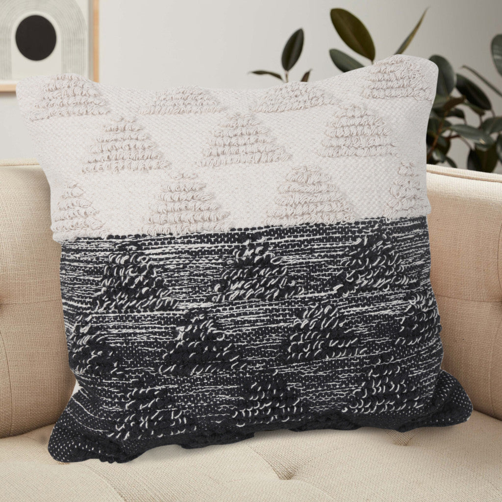 20" X 20" Black And Off-White 100% Cotton Geometric Zippered Pillow-7