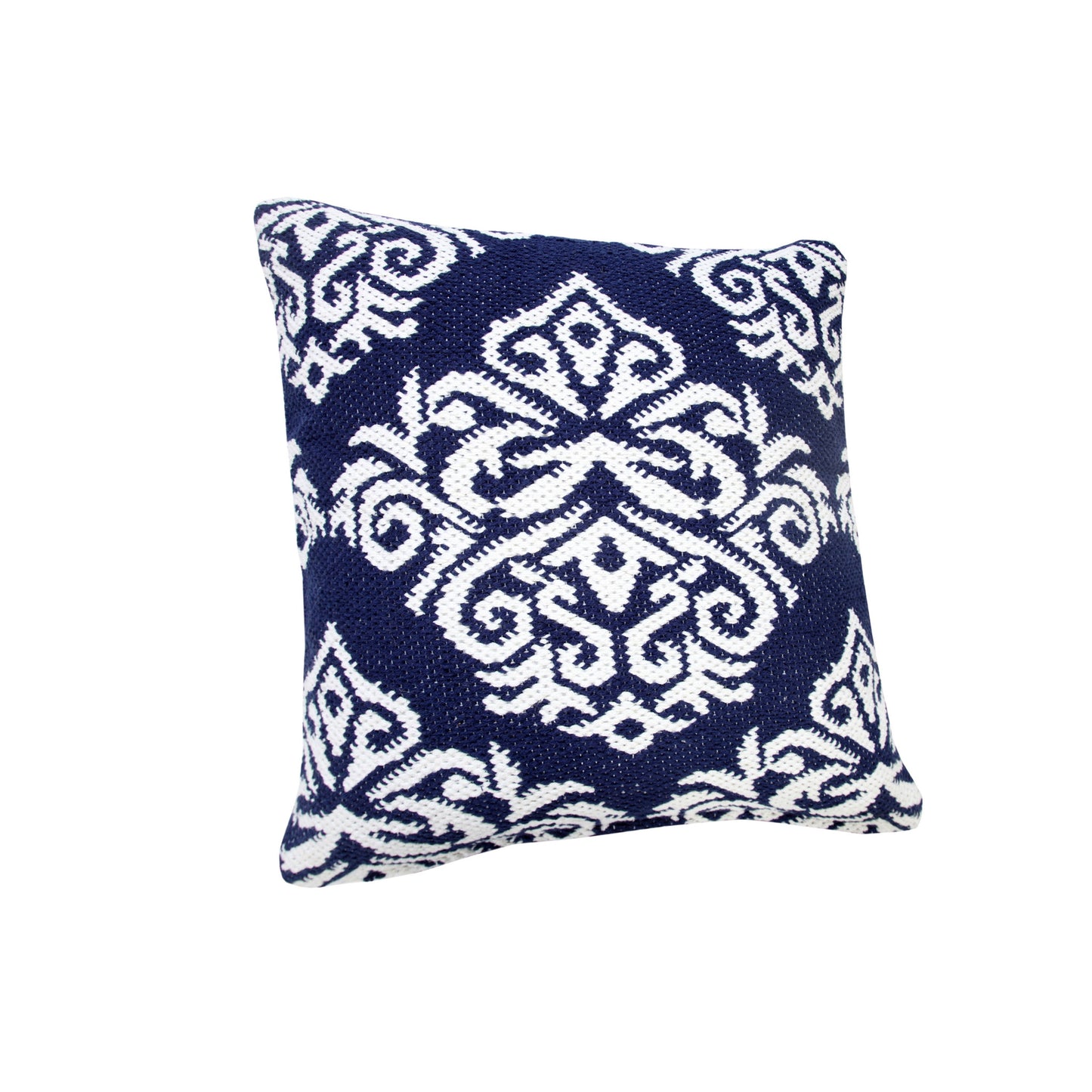 20" X 20" Blue And White 100% Cotton Damask Zippered Pillow-1