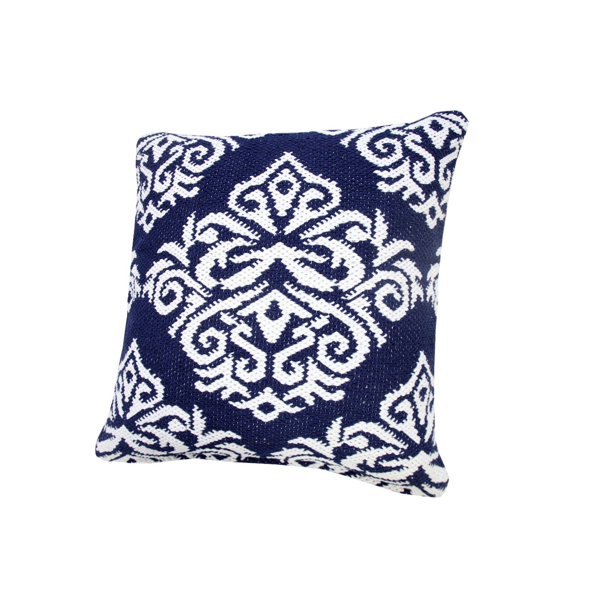 20" X 20" Blue And White 100% Cotton Damask Zippered Pillow-2