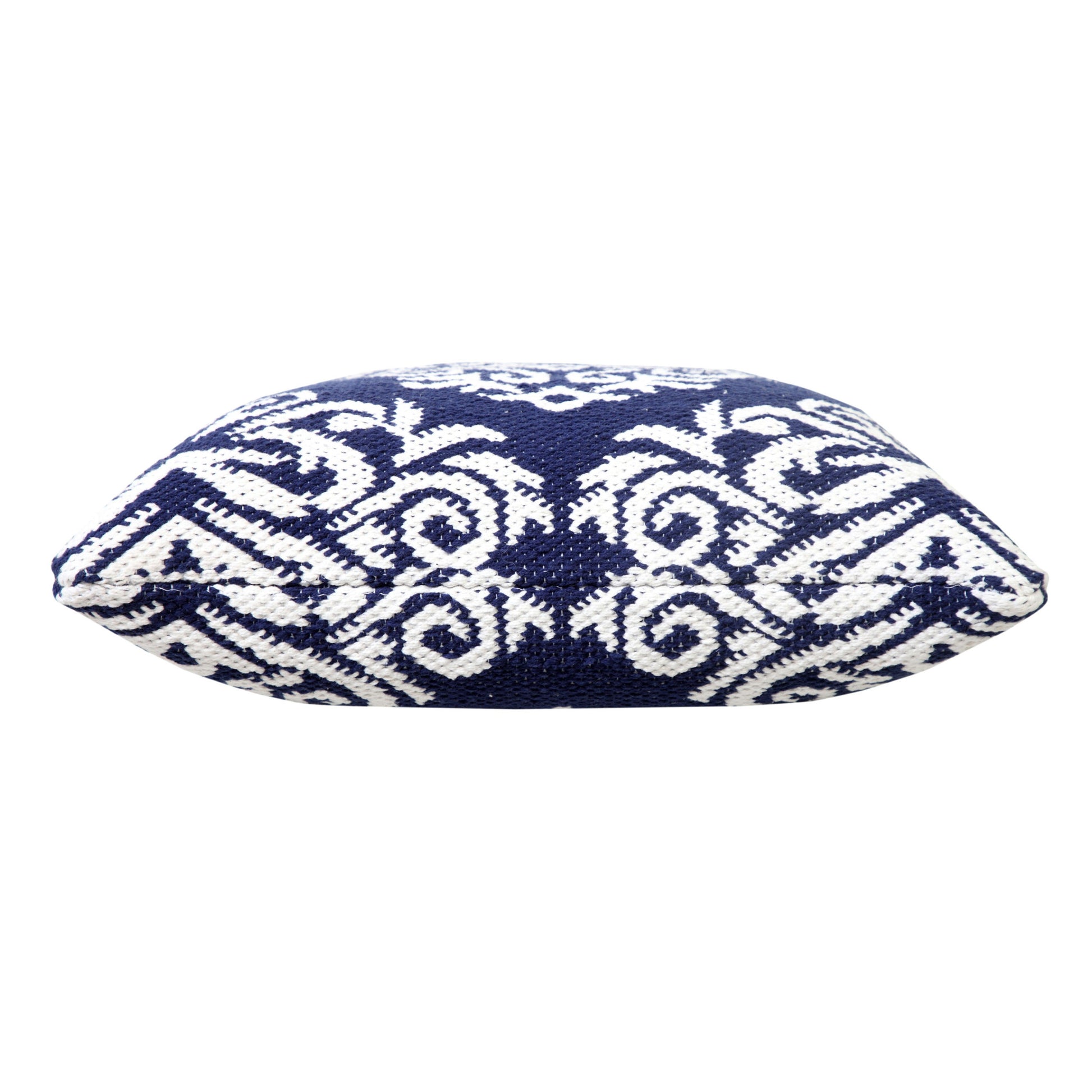 20" X 20" Blue And White 100% Cotton Damask Zippered Pillow-3