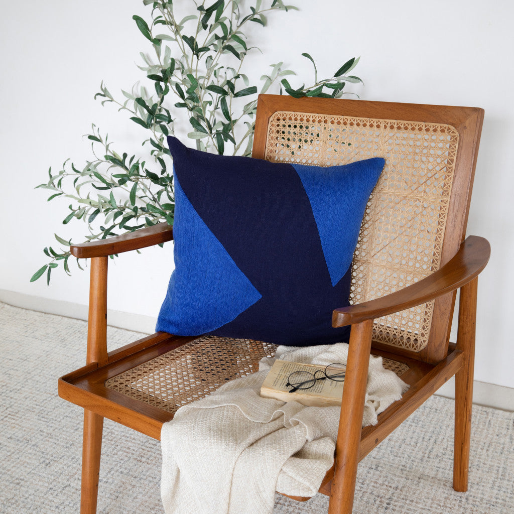 20" X 20" Cobalt Blue And Navy 100% Cotton Abstract Zippered Pillow-7